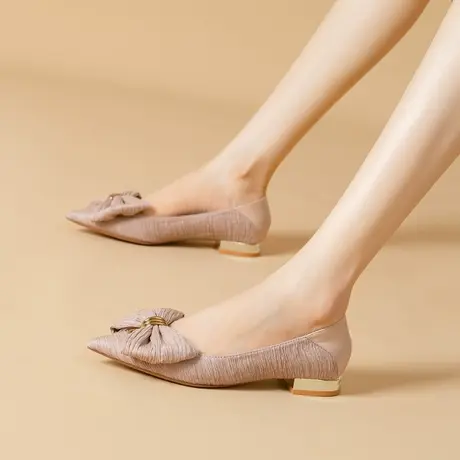 2024年春季新款气质尖头蝴蝶结平底鞋女时尚浅口百搭上班通勤单鞋商品大图