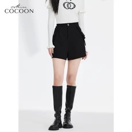 如花在野|miss cocoon黑色短裤女2023新款春季高腰设计感休闲裤子商品大图
