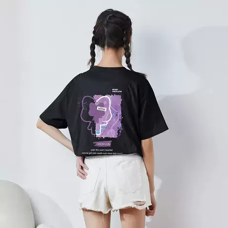 唐狮短袖T恤女夏白色时尚印花半袖上衣女宽松别致图片