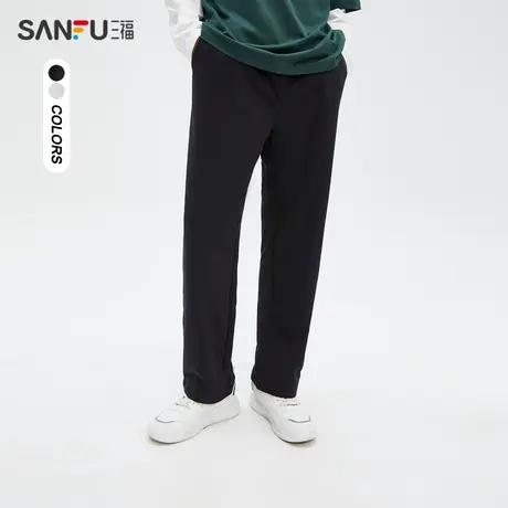 三福2023夏男士小标设计抽绳运动风休闲裤 宽松直脚长裤473271商品大图