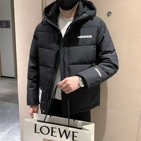 连帽羽绒服男冬季个性时尚韩版修身轻熟加厚印花肌理感白鸭绒外套商品大图
