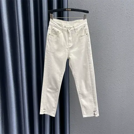 2024春季新款韩版百搭牛仔九分裤女高腰显瘦开叉小个子百搭直筒裤商品大图
