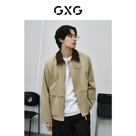 GXG男装 复古灯芯绒领口拼接夹克男宽松美式休闲外套 24春新品图片