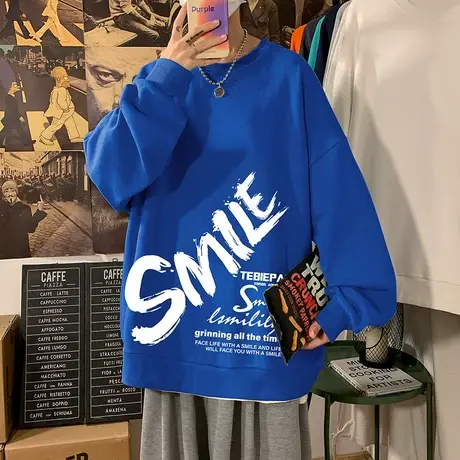 港风卫衣男潮ins春秋季打底内搭vintage小众高街潮牌无帽宽松圆领商品大图