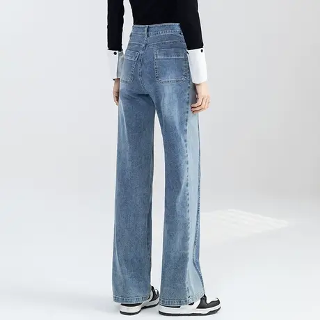 高腰窄版阔腿牛仔裤女休闲拖地裤宽松显瘦梨形身材裤子垂感直筒裤图片