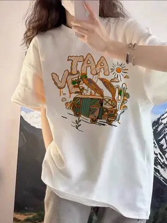 纯棉白色短袖t恤女港味chic夏季半袖美式复古宽松上衣oversize潮商品大图