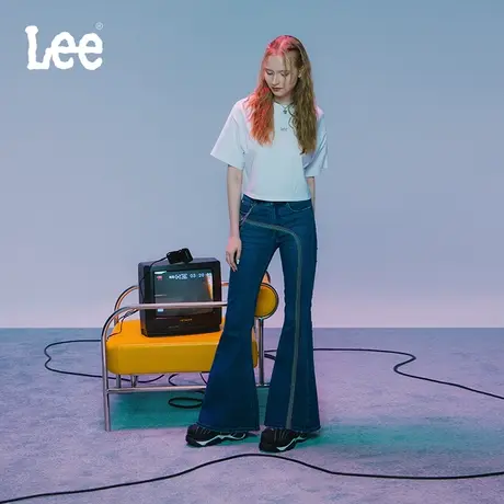Lee商场同款24早春新品美颜牛仔中蓝色女牛仔裤显瘦LWB007667204图片
