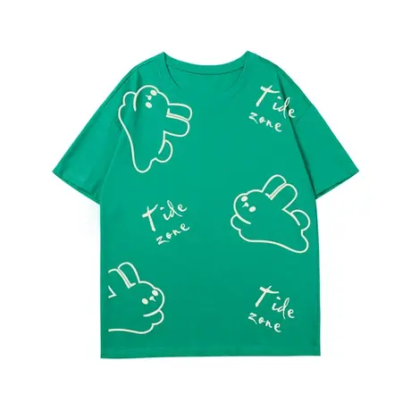 Ohlyah兔年卡通兔子印花红色t恤男女情侣潮牌春夏季打底短袖体恤图片