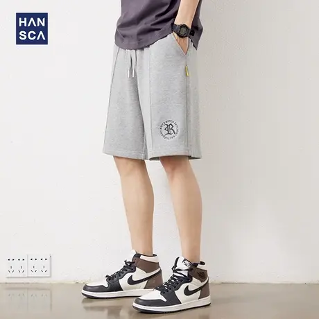 汉斯卡宽松大码短裤男夏季运动休闲五分裤潮流百搭简约灰色卫裤男商品大图