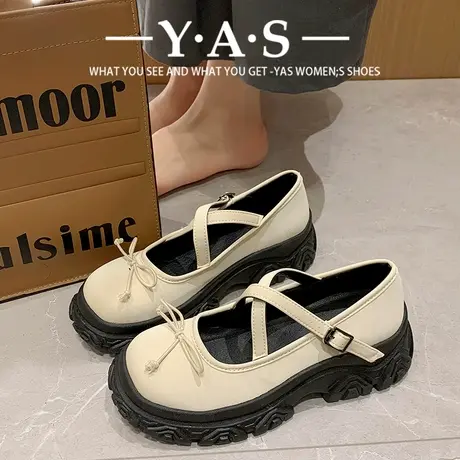 韩版2024春季新款厚底增高蝴蝶结时尚玛丽珍鞋子交叉带女单鞋潮商品大图