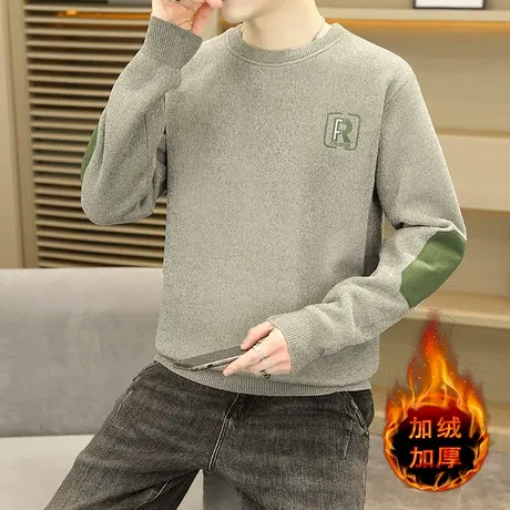 2023冬季男士加绒加厚毛衣圆领加肥加大码冬季男装上衣针织衫线衣商品大图