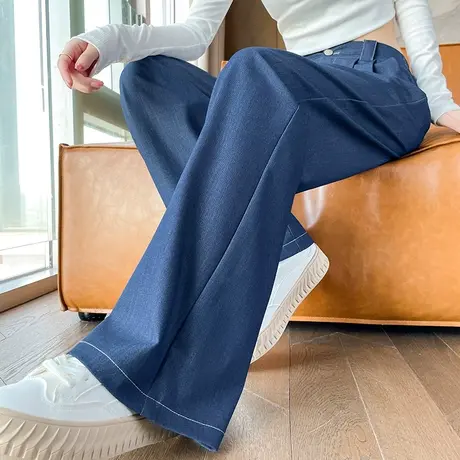 天丝软牛仔裤女夏季薄款凉凉冰丝阔腿裤高腰显瘦垂感直筒拖地长裤商品大图