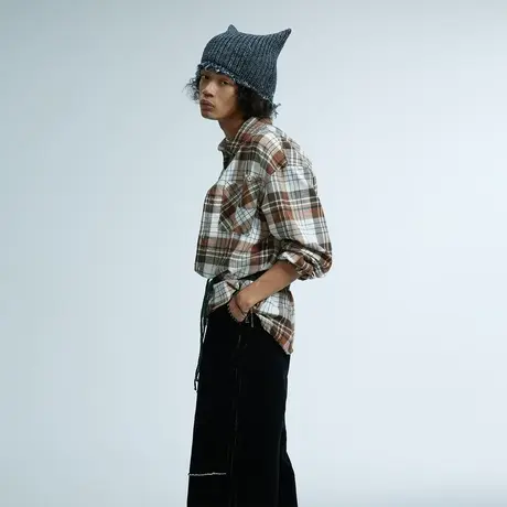 街头嘻哈潮牌格子衬衫男女同款春秋季新款美式复古百搭情侣装衬衣图片