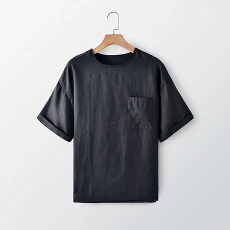 亚麻短袖衬衫男白色休闲圆领宽松百搭2024夏季新款男士T恤衬衣潮图片