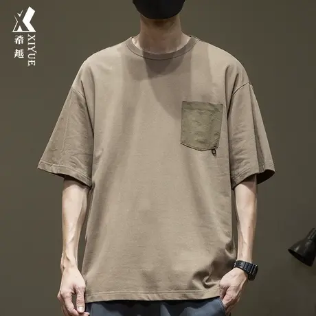 希越美式休闲男士短袖T恤潮牌春夏新款宽松大码圆领打底衫男体恤图片