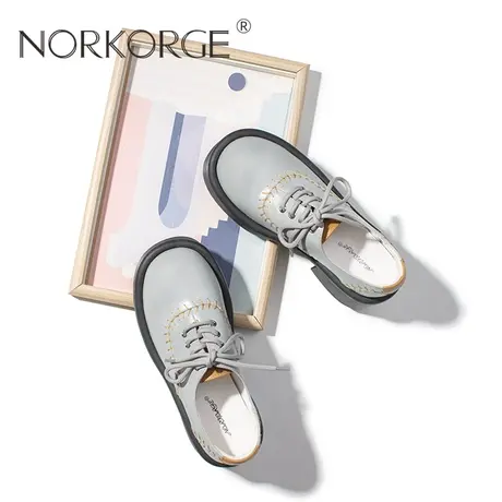 轻复古浅蓝色系带单鞋女鞋商品大图