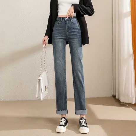 时尚简约直筒牛仔裤2023年春季新款女士气质宽松高腰显瘦通勤长裤图片