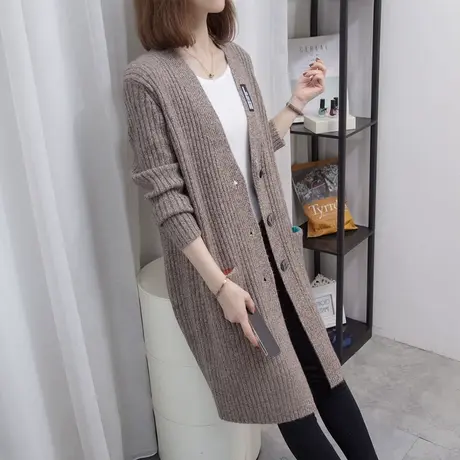 长款过膝毛衣外套女2023秋冬新款宽松慵懒风外穿上衣外搭针织开衫图片