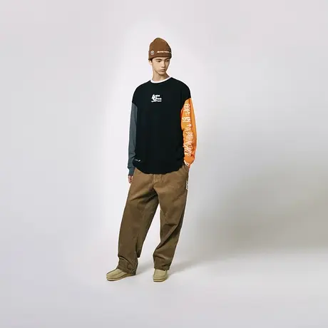 Aape旗舰店男装秋冬字母刺绣灯芯绒宽松厚款休闲长裤6783XXH商品大图