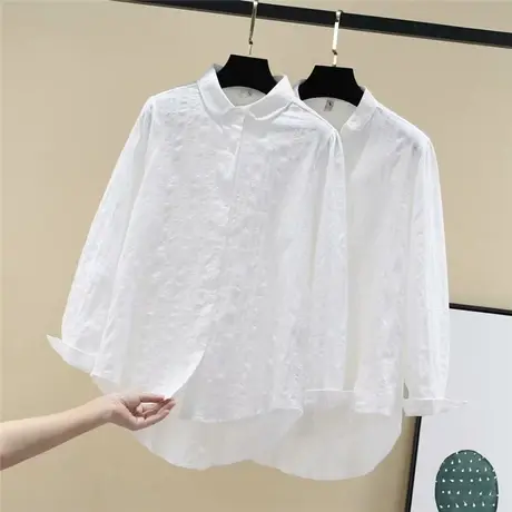 文艺范小V领清新白衬衫2020春秋女装韩范百搭衬衣休闲圆领上衣潮图片