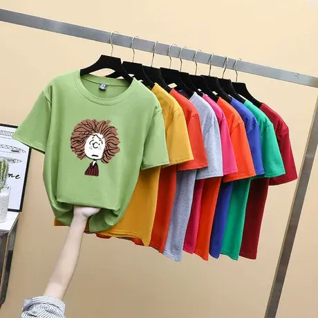 纯棉短袖t恤女装宽松学生港风半袖春夏装2023年新款夏季上衣ins潮图片