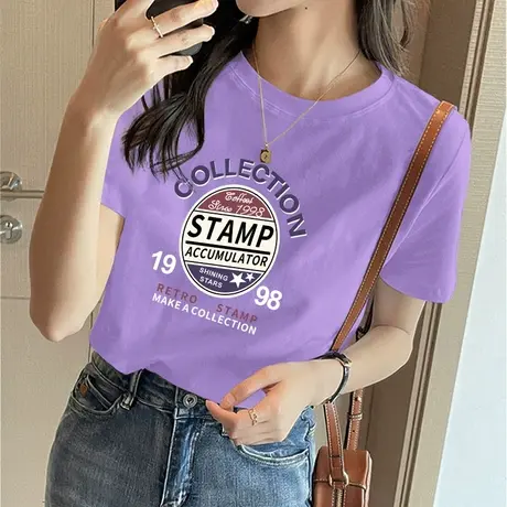 纯棉短袖t恤夏季女装新款2023美式宽松半袖体恤小众不撞款上衣服图片