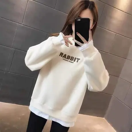 卫衣女春秋季韩版宽松大码ins设计感小众薄款假两件上衣服外套潮图片