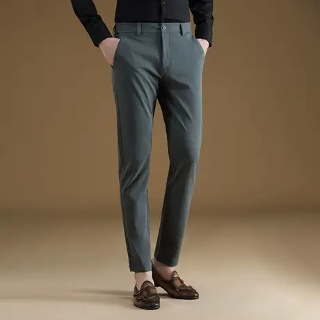 POWO2023春夏新款西裤男韩版修身商务休闲裤小脚长裤子灰色西装裤图片