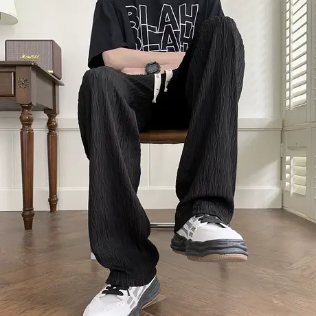 冰丝裤子男士2023新款日系慵懒垂感直筒裤oversize夏季薄款休闲裤图片