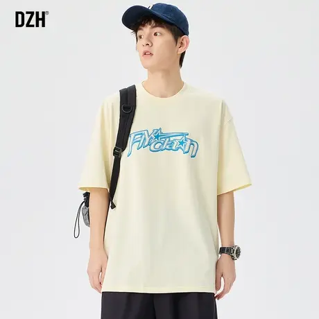 青少年美式重磅t恤男短袖纯棉夏季印花上衣2023新款五分袖体恤衫商品大图