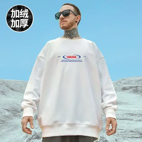 oversize港风圆领nasa卫衣男潮牌ins加肥加大码男装秋冬加绒加厚图片