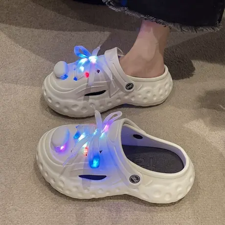 发光带灯洞洞鞋女款拖鞋外穿夏季半拖2023踩屎感防滑沙滩软底凉拖商品大图