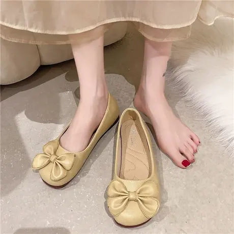 2023年夏季新款浅口平底单鞋女百搭软底仙女风蝴蝶结一脚蹬豆豆鞋商品大图