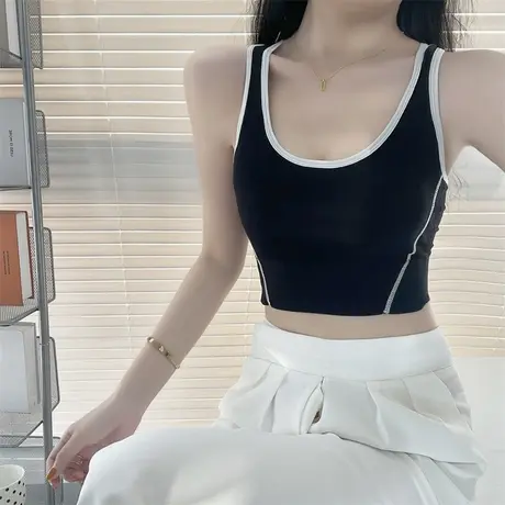 黑色运动背心女夏季内搭打底美背带胸垫辣妹穿搭外穿无袖短款上衣商品大图