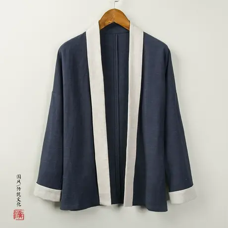 秋季老北京唐装男中式宽松复古汉服披风棉麻禅修居士开衫粗麻茶服图片
