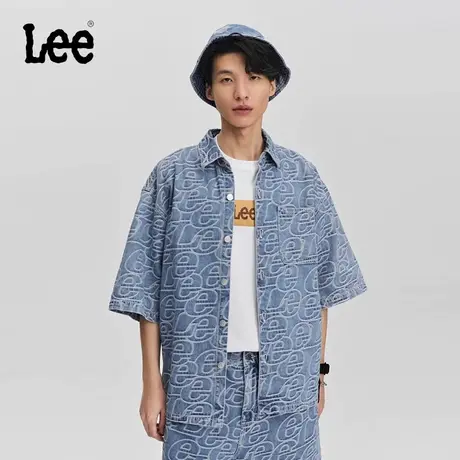 Lee商场同款Logo提花浅蓝色男短袖牛仔衬衫LMT007461203412A05310商品大图