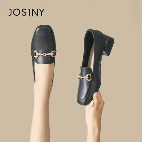 Josiny/卓诗尼回味经典~粗跟乐福鞋女夏季2023年新款方头百搭单鞋图片