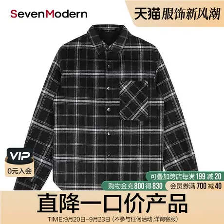 【清仓商场同款】柒牌奥莱男装潮牌英伦风休闲格子短款毛呢夹克衫图片