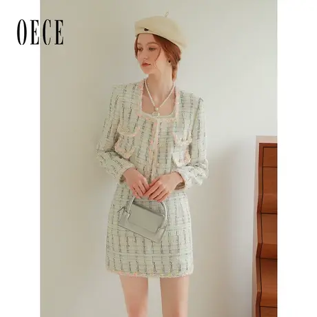 【9.6新品】Oece高级感香风套装女2023秋季新款小个子外套半身裙图片