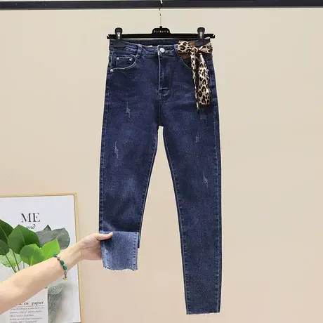 欧货破洞牛仔裤女早秋新款弹力修身显瘦高腰小脚裤复古紧身铅笔裤商品大图