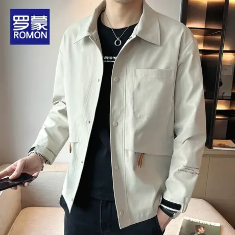 罗蒙翻领外套男士春秋款韩版潮流休闲秋装2023秋季修身夹克男上衣商品大图