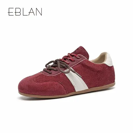 EBLAN/伊伴红色德训鞋女2025春季新款复古平底运动休休闲板鞋女图片
