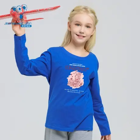 DF真维斯女童长袖t恤2023秋季新款 童装圆领印花纯棉休闲打底衫商品大图