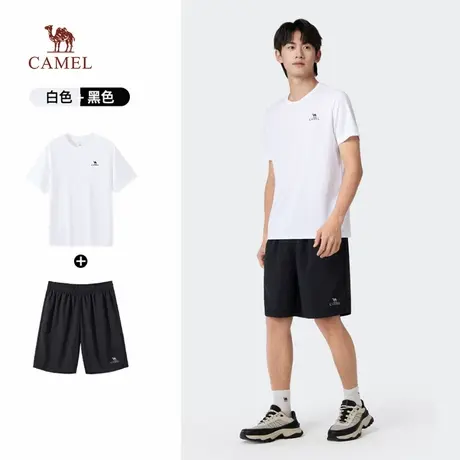 【拍2件】骆驼休闲运动男女夏季2024新款情侣速干短t恤短裤套装商品大图