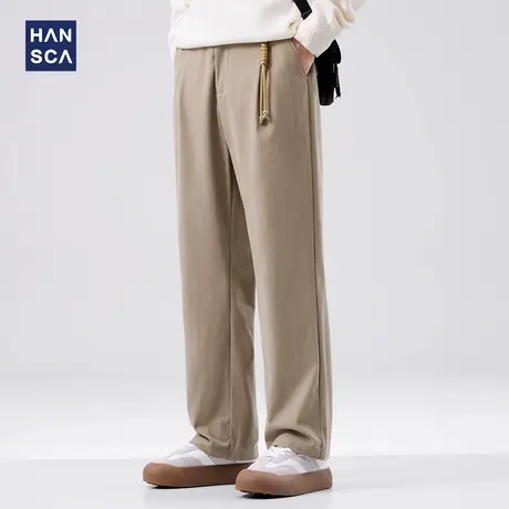 hansca秋季新款休闲裤男复古纯色潮牌运动裤创意腰绳宽松直筒长裤商品大图