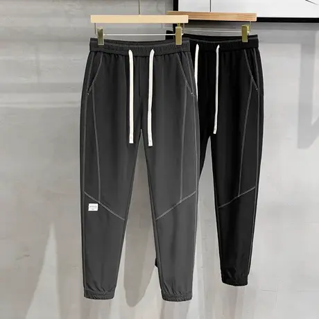 抗皱铜氨丝秋季男士休闲裤宽松束脚男装长裤潮流简约九分运动裤子商品大图