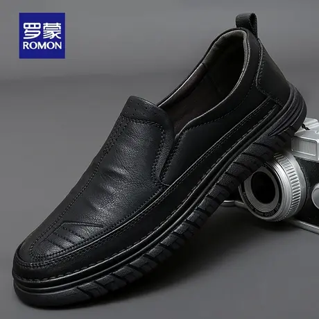 罗蒙皮鞋男款2025新款早秋薄款男鞋中老年乐福鞋开车软底豆豆鞋RM商品大图