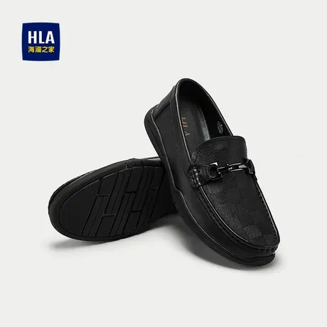 HLA/海澜之家一脚蹬休闲鞋楦型加宽商务格纹橡胶底牛皮革皮鞋子男商品大图