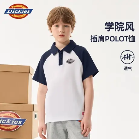 Dickies童装男童短袖t恤儿童美式休闲撞色体恤男孩拼接polo衫潮A商品大图