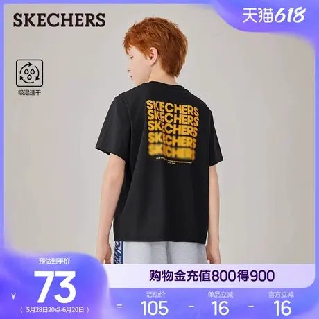 斯凯奇童装男女童针织短袖T恤衫印花时尚百搭透气舒适运动打底衫商品大图